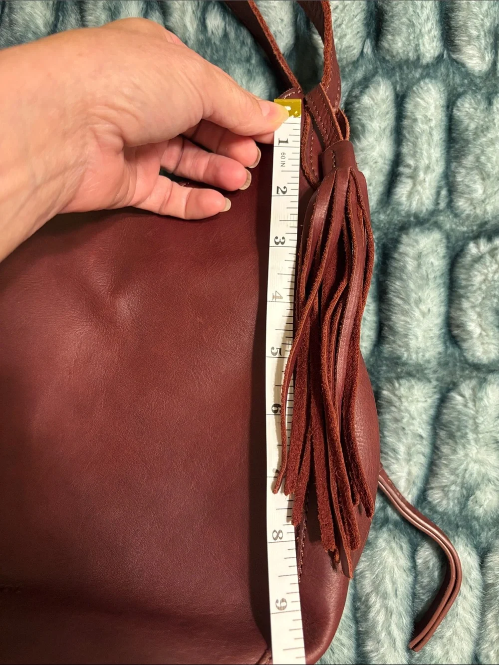 Margot New York Burgundy Genuine Leather Hobo Shoulder Bag with Tassel